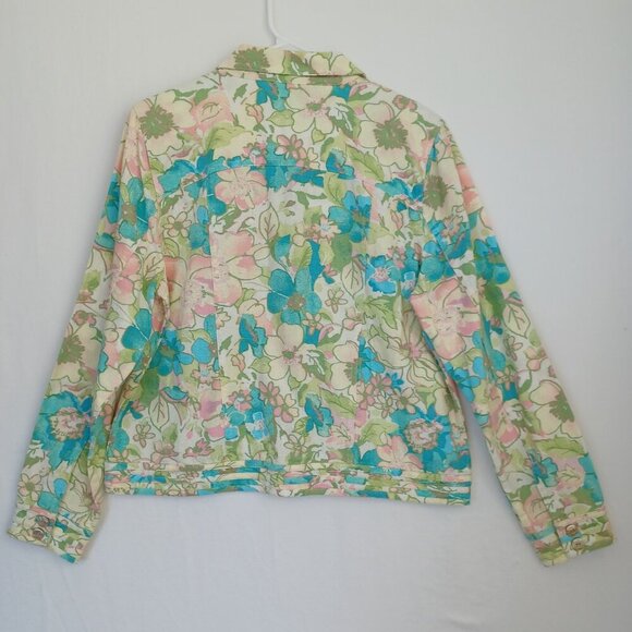 Christopher & Banks Linen Blend Jacket Pastel Floral Print Womens Medium - Picture 3 of 11